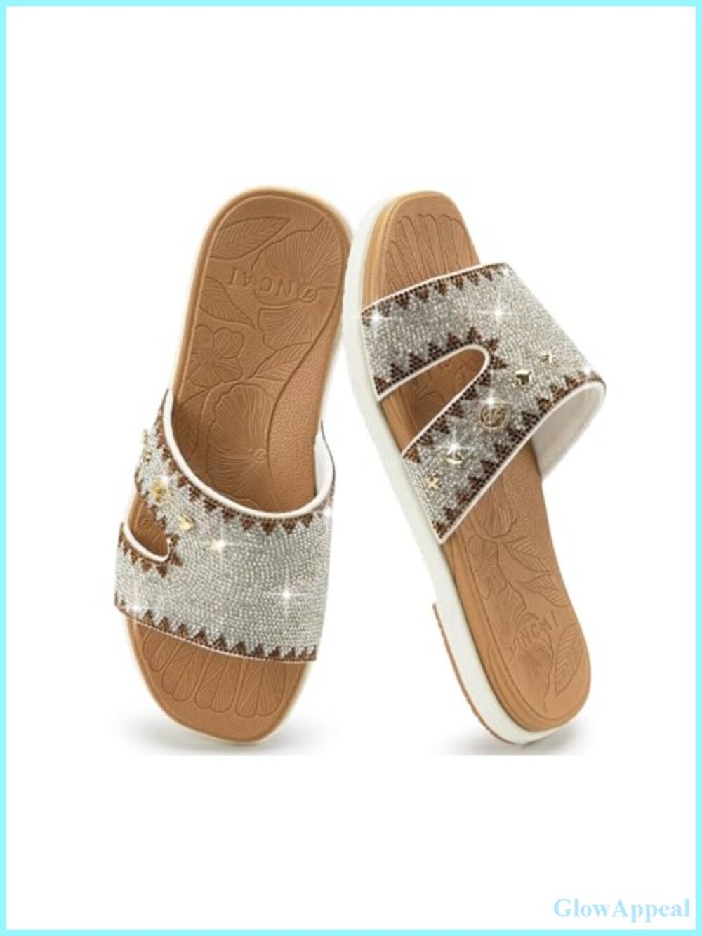 Rhinestone Slide Sandals Square Open Toe Flat Outdoor Rubber Sole
